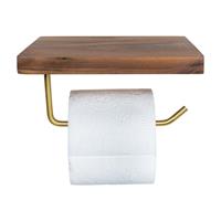 QUVIO Toiletrolhouder met houten telefoonplankje - 12 x 20 x 11 cm