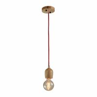 QUVIO Hanglamp retro - Houten pendel met rood snoer - Diameter 6 cm