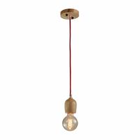 QUVIO Hanglamp retro - Houten pendel met rood snoer - Diameter 6 cm