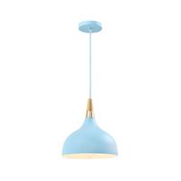 QUVIO Hanglamp retro - Simplistisch hoog design - Houten kop - D 30 cm - Blauw