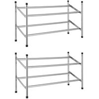 Set van 2x Stapelbare schoenenrekken uitschuifbaar aluminium 2-laags 62 - 117 x 23 x 36 cm -