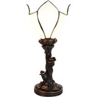 LumiLamp Tiffany Tafellamp Bloem Ø 18*32 cm E14/max 1*25W Wit, Bruin Glas, Kunststof Tiffany Bureaulamp Tiffany Lampen