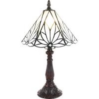 LumiLamp Tiffany Tafellamp Ø 20*34 cm E14/max 1*40W Wit, Bruin Glas, Kunststof Rond Tiffany Bureaulamp Tiffany Lampen