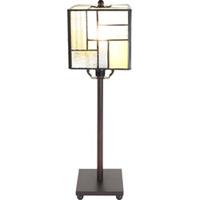 LumiLamp Tiffany Tafellamp 13*13*28 cm E14/max 1*25W Wit, Beige Glas, Metaal Vierkant Tiffany Bureaulamp Tiffany Lampen