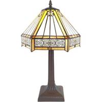 LumiLamp Tiffany Tafellamp Ø 30*50 cm E27/max 1*60W Creme, Bruin Kunststof, Glas Zeshoek Tiffany Bureaulamp Tiffany Lampen