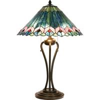 LumiLamp Tiffany Tafellamp Ø 48*73 cm E27/max 2*40W Groen, Roze, Blauw Glas in lood Driehoek Tiffany Bureaulamp Tiffany Lampen