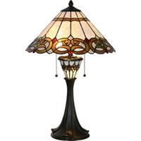 LumiLamp Tiffany Tafellamp Ø 40*61 cm E27/max 2*40W Beige, Rood Glas in lood Driehoek Tiffany Bureaulamp Tiffany Lampen