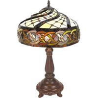 LumiLamp Tiffany Tafellamp Ø 34*58 cm E27/max 2*60W Bruin Kunststof, Glas Tiffany Bureaulamp Tiffany Lampen