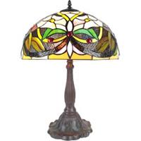 LumiLamp Tiffany Tafellamp Ø 41*58 cm E27/max 2*60W Creme Kunststof, Glas Bloemen Tiffany Bureaulamp Tiffany Lampen