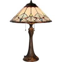 LumiLamp Tiffany Tafellamp Ø 51*78 cm E27/max 2*40W Beige, Blauw Glas in lood Driehoek Tiffany Bureaulamp Tiffany Lampen