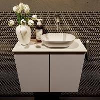 Mondiaz Fowy toiletmeubel 60x50x23cm smoke mat 0 kraangaten wasbak: rechts 2 deuren solid surface met blad MDF kleur wasbak: wit FOWY59012smoketalc