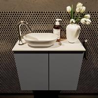 Mondiaz Fowy toiletmeubel 60x50x23cm dark grey mat 1 kraangat wasbak: links 2 deuren solid surface met blad MDF kleur wasbak: wit FOWY59008darkgreytalc