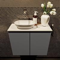 Mondiaz Fowy toiletmeubel 60x50x23cm dark grey mat 0 kraangaten wasbak: links 2 deuren solid surface met blad MDF kleur wasbak: wit FOWY59011darkgreytalc