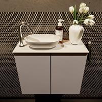 Mondiaz Fowy toiletmeubel 60x50x23cm smoke mat 1 kraangat wasbak: links 2 deuren solid surface met blad MDF kleur wasbak: wit FOWY59008smoketalc