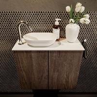 Mondiaz Fowy toiletmeubel 60x50x23cm dark brown mat 1 kraangat wasbak: links 2 deuren solid surface met blad Melamine kleur wasbak: wit FOWY59008darkbrowntalc