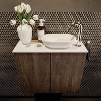 Mondiaz Fowy toiletmeubel 60x50x23cm dark brown mat 1 kraangat wasbak: rechts 2 deuren solid surface met blad Melamine kleur wasbak: wit FOWY59009darkbrowntalc