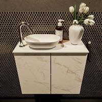 Mondiaz Fowy toiletmeubel 60x50x23cm Carrara mat 1 kraangat wasbak: links 2 deuren solid surface met blad Melamine kleur wasbak: wit FOWY59008Carraratalc