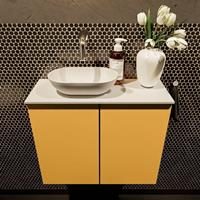 Mondiaz Fowy toiletmeubel 60x50x23cm ocher mat 0 kraangaten wasbak: links 2 deuren solid surface met blad MDF kleur wasbak: wit FOWY59011ochertalc