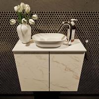 Mondiaz Fowy toiletmeubel 60x50x23cm Carrara mat 1 kraangat wasbak: midden 2 deuren solid surface met blad Melamine kleur wasbak: wit FOWY59007Carraratalc