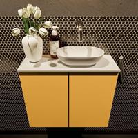 Mondiaz Fowy toiletmeubel 60x50x23cm ocher mat 0 kraangaten wasbak: rechts 2 deuren solid surface met blad MDF kleur wasbak: wit FOWY59012ochertalc