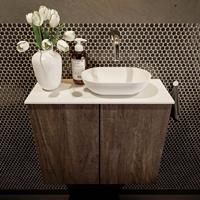 Mondiaz Fowy toiletmeubel 60x50x23cm dark brown mat 0 kraangaten wasbak: rechts 2 deuren solid surface met blad Melamine kleur wasbak: wit FOWY59012darkbrowntalc