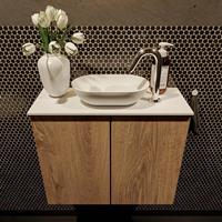 Mondiaz Fowy toiletmeubel 60x50x23cm washed oak mat 1 kraangat wasbak: midden 2 deuren solid surface met blad Melamine kleur wasbak: wit FOWY59007washedoaktalc