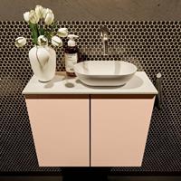 Mondiaz Fowy toiletmeubel 60x50x23cm rosee mat 0 kraangaten wasbak: rechts 2 deuren solid surface met blad MDF kleur wasbak: wit FOWY59012roseetalc