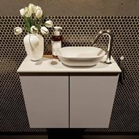 Mondiaz Fowy toiletmeubel 60x50x23cm smoke mat 1 kraangat wasbak: rechts 2 deuren solid surface met blad MDF kleur wasbak: wit FOWY59009smoketalc