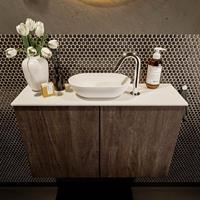 Mondiaz Fowy toiletmeubel 80x50x23cm dark brown mat 1 kraangat wasbak: midden 2 deuren solid surface met blad Melamine kleur wasbak: wit FOWY59013darkbrowntalc