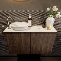 Mondiaz Fowy toiletmeubel 80x50x23cm dark brown mat 1 kraangat wasbak: links 2 deuren solid surface met blad Melamine kleur wasbak: wit FOWY59014darkbrowntalc