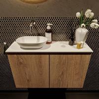 Mondiaz Fowy toiletmeubel 80x50x23cm washed oak mat 0 kraangaten wasbak: links 2 deuren solid surface met blad Melamine kleur wasbak: wit FOWY59017washedoaktalc