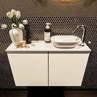 Mondiaz Fowy toiletmeubel 80x50x23cm talc mat 1 kraangat wasbak: rechts 2 deuren solid surface met blad MDF kleur wasbak: wit FOWY59015talctalc