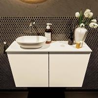 Mondiaz Fowy toiletmeubel 80x50x23cm talc mat 0 kraangaten wasbak: links 2 deuren solid surface met blad MDF kleur wasbak: wit FOWY59017talctalc