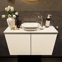 Mondiaz Fowy toiletmeubel 80x50x23cm talc mat 1 kraangat wasbak: midden 2 deuren solid surface met blad MDF kleur wasbak: wit FOWY59013talctalc