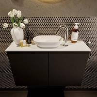 Mondiaz Fowy toiletmeubel 80x50x23cm urban mat 1 kraangat wasbak: midden 2 deuren solid surface met blad MDF kleur wasbak: wit FOWY59013urbantalc