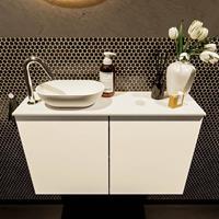 Mondiaz Fowy toiletmeubel 80x50x23cm talc mat 1 kraangat wasbak: links 2 deuren solid surface met blad MDF kleur wasbak: wit FOWY59014talctalc