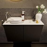 Mondiaz Fowy toiletmeubel 80x50x23cm urban mat 1 kraangat wasbak: links 2 deuren solid surface met blad MDF kleur wasbak: wit FOWY59014urbantalc