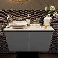 Mondiaz Fowy toiletmeubel 80x50x23cm dark grey mat 1 kraangat wasbak: links 2 deuren solid surface met blad MDF kleur wasbak: wit FOWY59014darkgreytalc