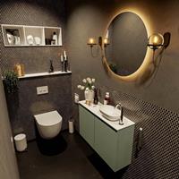 Mondiaz Fowy toiletmeubel 80x50x23cm army mat 1 kraangat wasbak: rechts 2 deuren solid surface met blad MDF kleur wasbak: wit FOWY59015armytalc