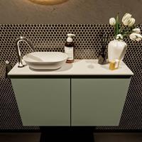 Mondiaz Fowy toiletmeubel 80x50x23cm army mat 1 kraangat wasbak: links 2 deuren solid surface met blad MDF kleur wasbak: wit FOWY59014armytalc