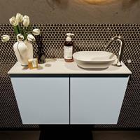 Mondiaz Fowy toiletmeubel 80x50x23cm clay mat 1 kraangat wasbak: rechts 2 deuren solid surface met blad MDF kleur wasbak: wit FOWY59015claytalc