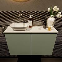 Mondiaz Fowy toiletmeubel 80x50x23cm army mat 0 kraangaten wasbak: links 2 deuren solid surface met blad MDF kleur wasbak: wit FOWY59017armytalc