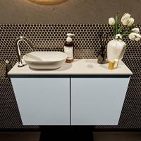 Mondiaz Fowy toiletmeubel 80x50x23cm clay mat 1 kraangat wasbak: links 2 deuren solid surface met blad MDF kleur wasbak: wit FOWY59014claytalc