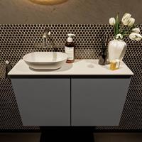 Mondiaz Fowy toiletmeubel 80x50x23cm dark grey mat 0 kraangaten wasbak: links 2 deuren solid surface met blad MDF kleur wasbak: wit FOWY59017darkgreytalc