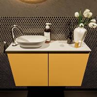 Mondiaz Fowy toiletmeubel 80x50x23cm ocher mat 1 kraangat wasbak: links 2 deuren solid surface met blad MDF kleur wasbak: wit FOWY59014ochertalc