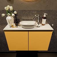 Mondiaz Fowy toiletmeubel 80x50x23cm ocher mat 1 kraangat wasbak: midden 2 deuren solid surface met blad MDF kleur wasbak: wit FOWY59013ochertalc