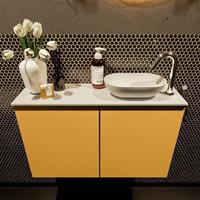 Mondiaz Fowy toiletmeubel 80x50x23cm ocher mat 1 kraangat wasbak: rechts 2 deuren solid surface met blad MDF kleur wasbak: wit FOWY59015ochertalc