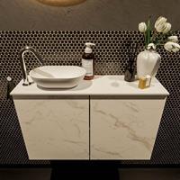 Mondiaz Fowy toiletmeubel 80x50x23cm Carrara mat 1 kraangat wasbak: links 2 deuren solid surface met blad Melamine kleur wasbak: wit FOWY59014Carraratalc