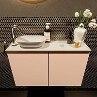 Mondiaz Fowy toiletmeubel 80x50x23cm rosee mat 1 kraangat wasbak: links 2 deuren solid surface met blad MDF kleur wasbak: wit FOWY59014roseetalc