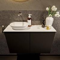 Mondiaz Fowy toiletmeubel 80x50x23cm urban mat 0 kraangaten wasbak: links 2 deuren solid surface met blad MDF kleur wasbak: wit FOWY59017urbantalc